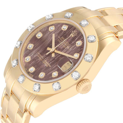 Rolex Pearlmaster Midsize Yellow Gold Mother of Pearl Diamond Ladies Watch