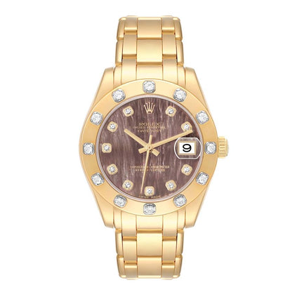 Rolex Pearlmaster Midsize Yellow Gold Mother of Pearl Diamond Ladies Watch