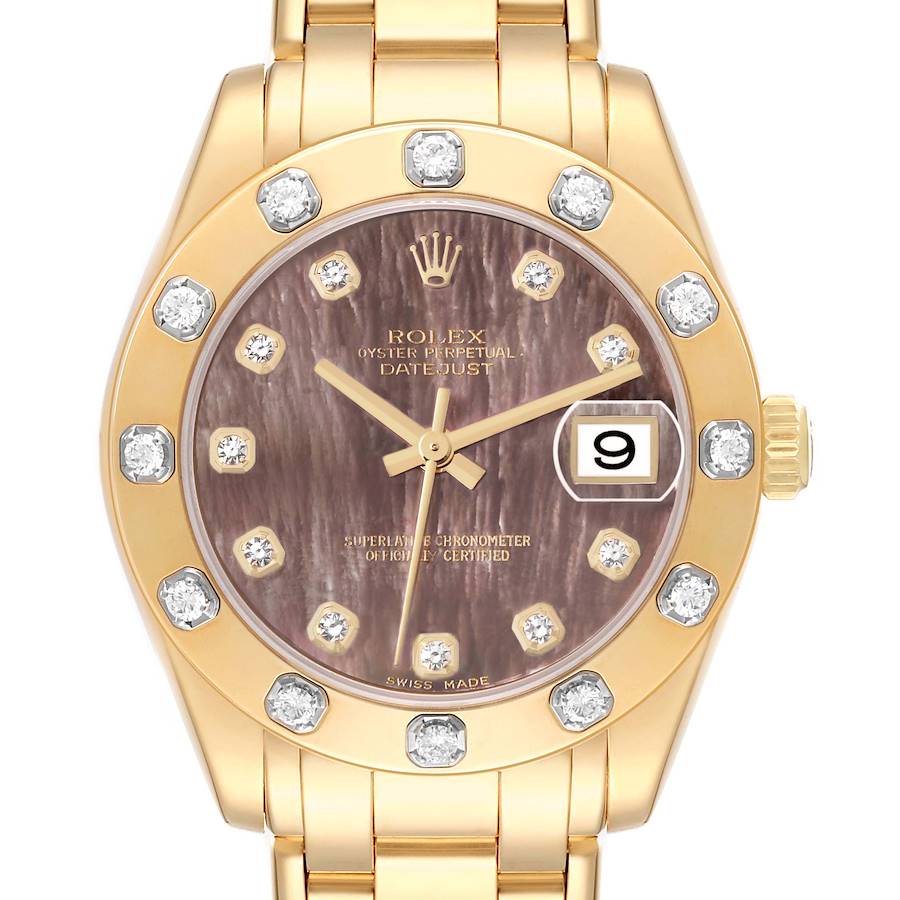 Rolex Pearlmaster Midsize Yellow Gold Mother of Pearl Diamond Ladies Watch