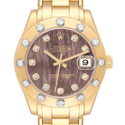 Rolex Pearlmaster Midsize Yellow Gold Mother of Pearl Diamond Ladies Watch