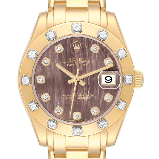 Rolex Pearlmaster Midsize Yellow Gold Mother of Pearl Diamond Ladies Watch