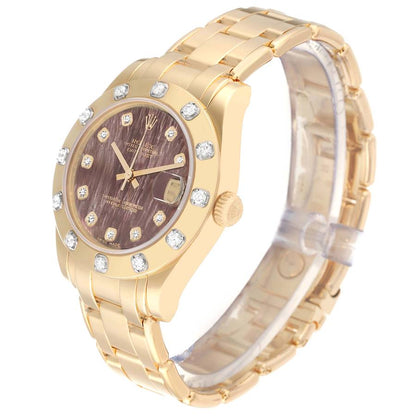 Rolex Pearlmaster Midsize Yellow Gold Mother of Pearl Diamond Ladies Watch