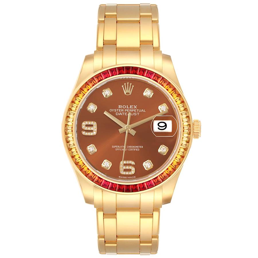 Rolex Pearlmaster Yellow Gold Sapphire Bezel Diamond Mens Watch