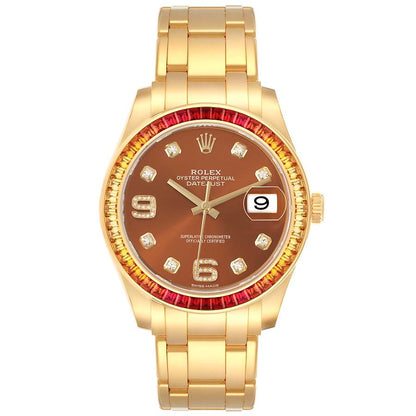 Rolex Pearlmaster Yellow Gold Sapphire Bezel Diamond Mens Watch