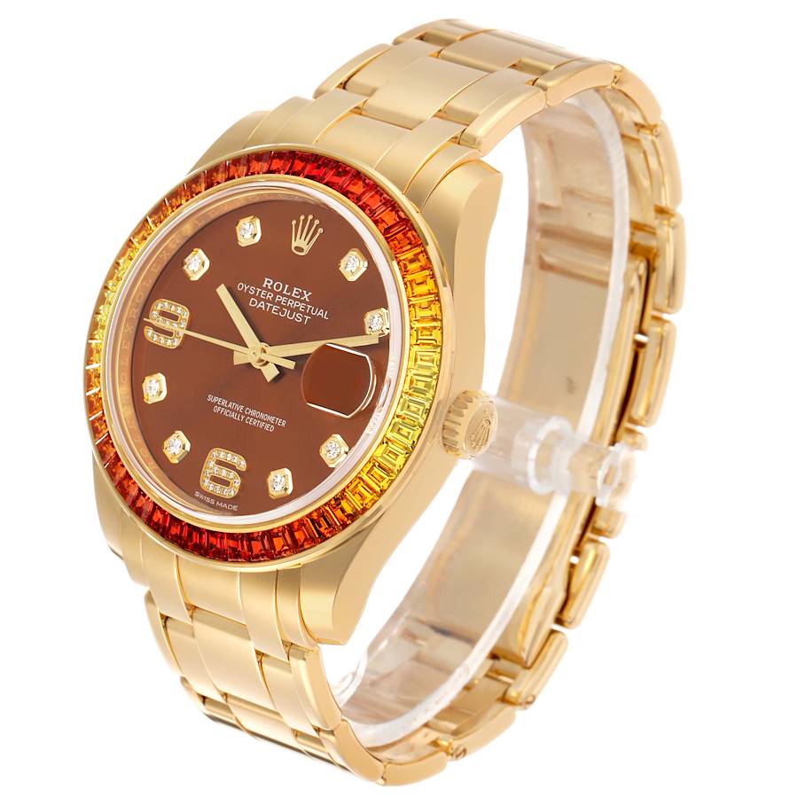 Rolex Pearlmaster Yellow Gold Sapphire Bezel Diamond Mens Watch
