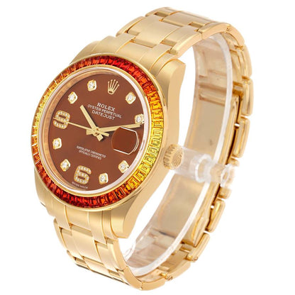 Rolex Pearlmaster Yellow Gold Sapphire Bezel Diamond Mens Watch