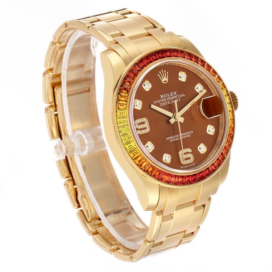 Rolex Pearlmaster Yellow Gold Sapphire Bezel Diamond Mens Watch
