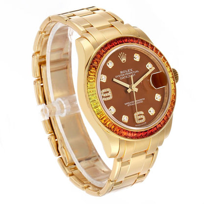 Rolex Pearlmaster Yellow Gold Sapphire Bezel Diamond Mens Watch