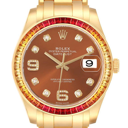 Rolex Pearlmaster Yellow Gold Sapphire Bezel Diamond Mens Watch