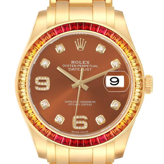 Rolex Pearlmaster Yellow Gold Sapphire Bezel Diamond Mens Watch