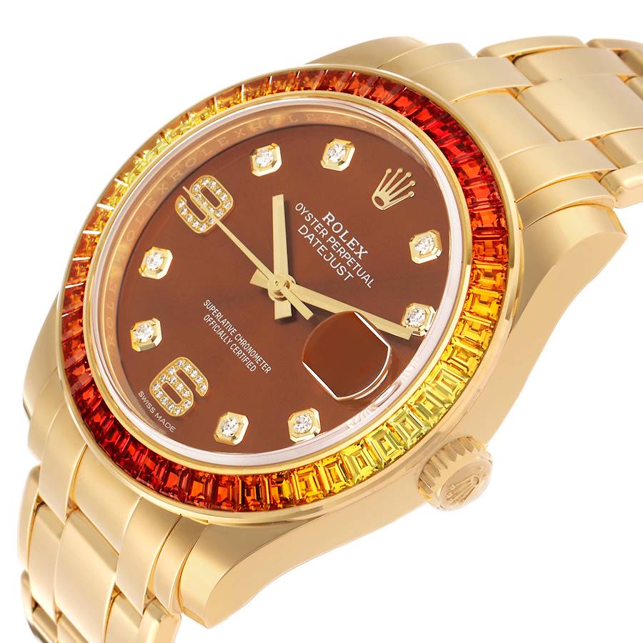 Rolex Pearlmaster Yellow Gold Sapphire Bezel Diamond Mens Watch