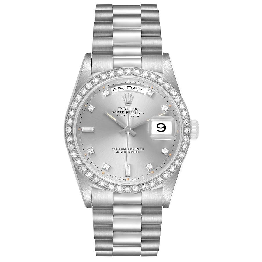 Rolex President Day-Date White Gold Diamond Dial Bezel Watch