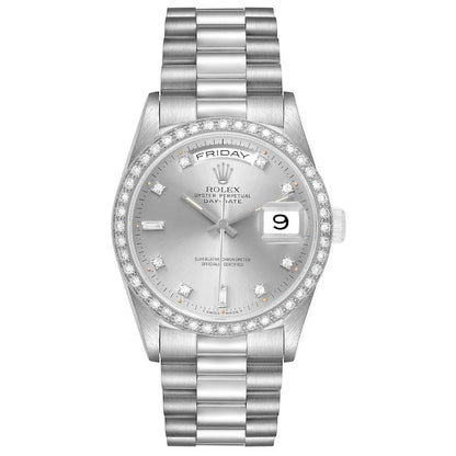 Rolex President Day-Date White Gold Diamond Dial Bezel Watch