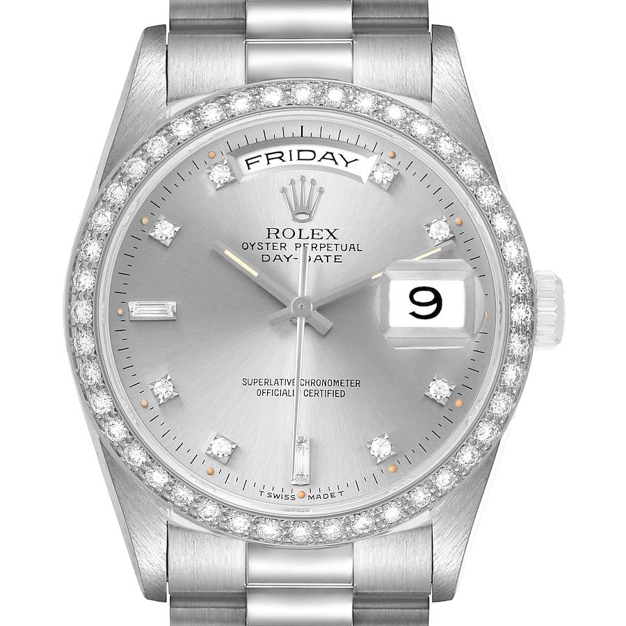 Rolex President Day-Date White Gold Diamond Dial Bezel Watch