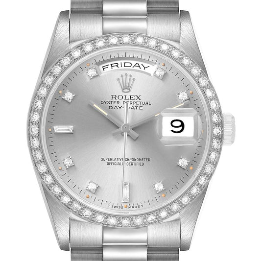 Rolex President Day-Date White Gold Diamond Dial Bezel Watch