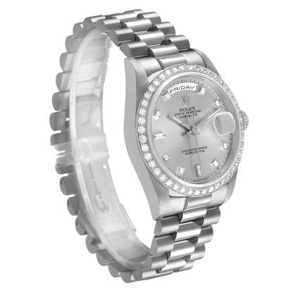 Rolex President Day-Date White Gold Diamond Dial Bezel Watch