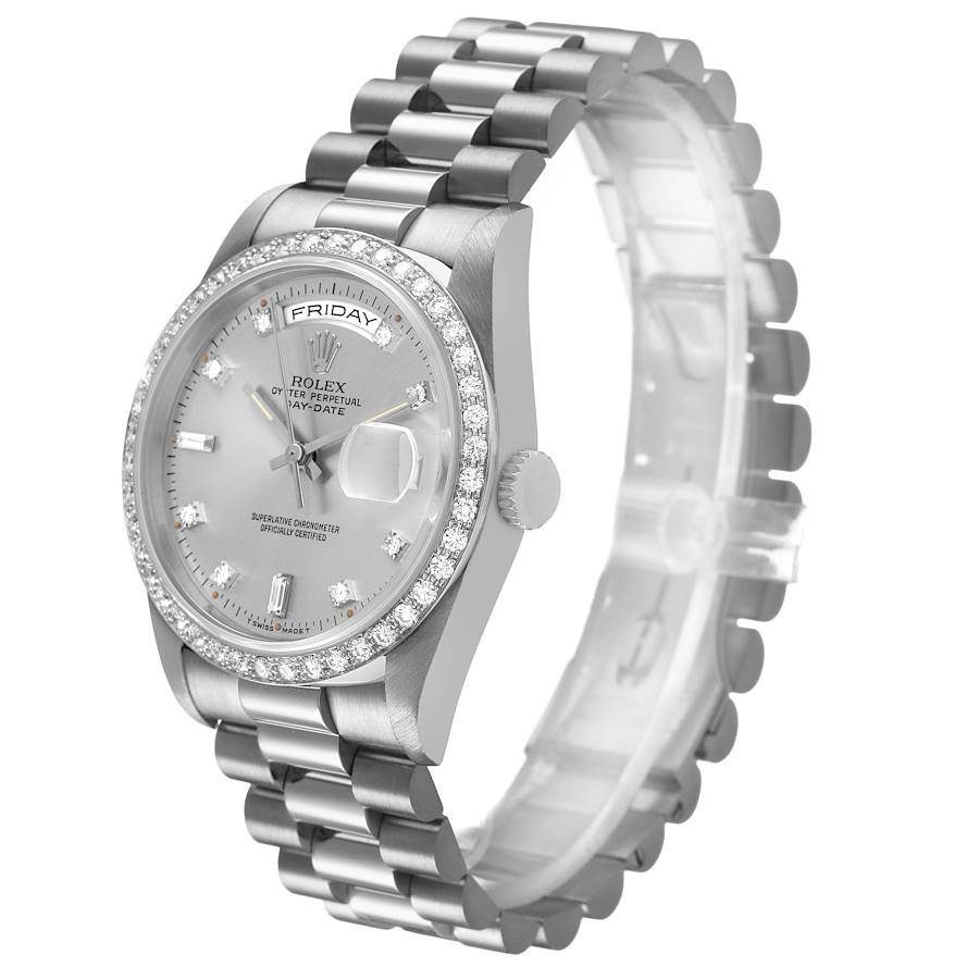 Rolex President Day-Date White Gold Diamond Dial Bezel Watch