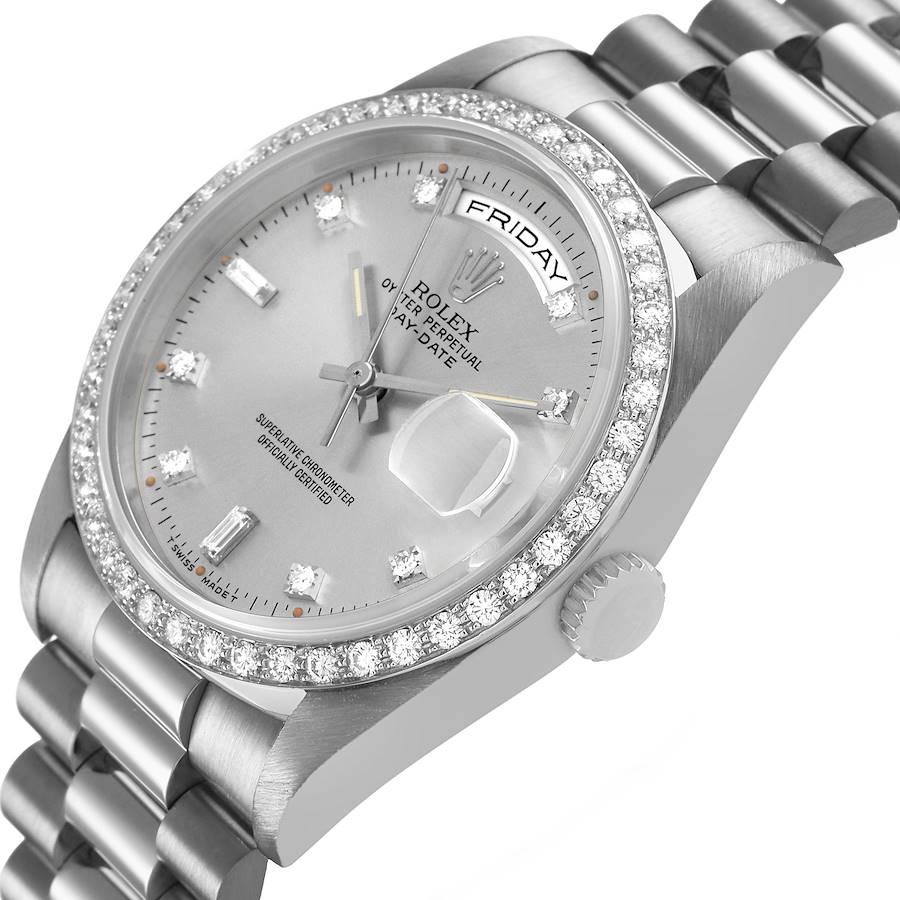 Rolex President Day-Date White Gold Diamond Dial Bezel Watch
