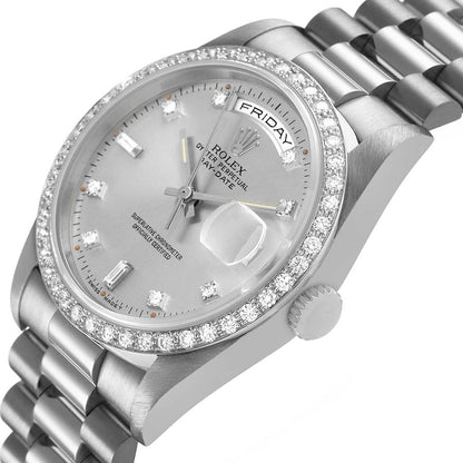 Rolex President Day-Date White Gold Diamond Dial Bezel Watch
