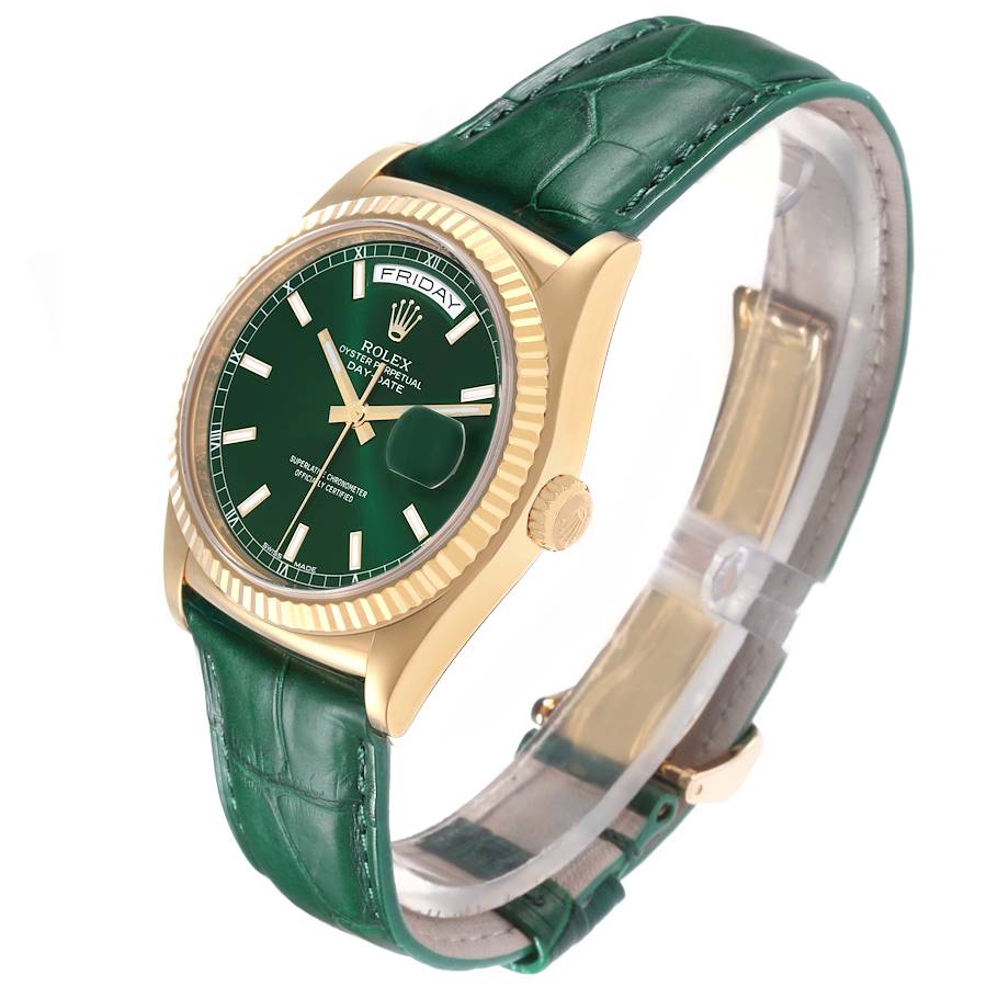 Rolex President Day-Date Yellow Gold Green Dial Mens Watch
