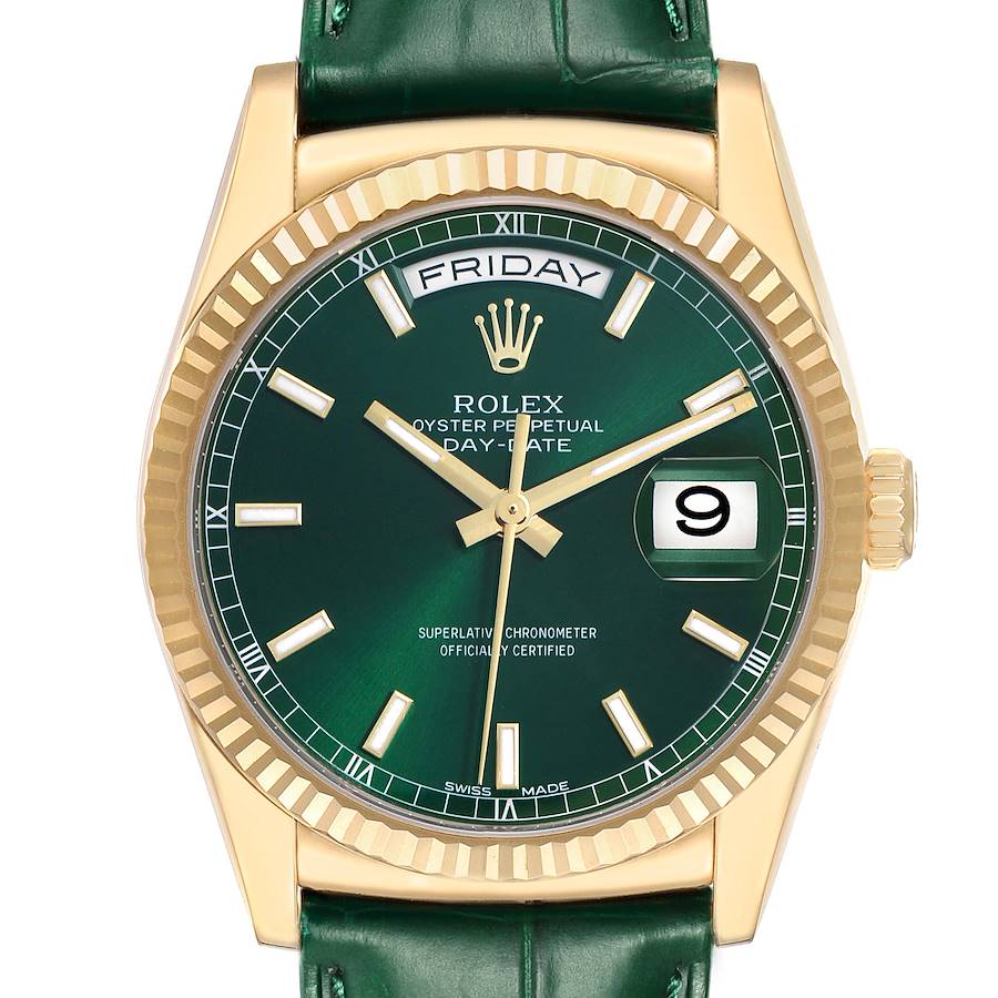 Rolex President Day-Date Yellow Gold Green Dial Mens Watch