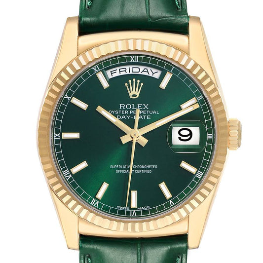 Rolex President Day-Date Yellow Gold Green Dial Mens Watch