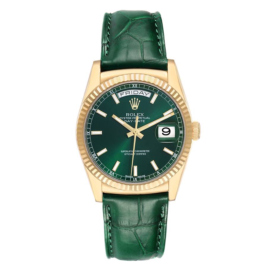 Rolex President Day-Date Yellow Gold Green Dial Mens Watch