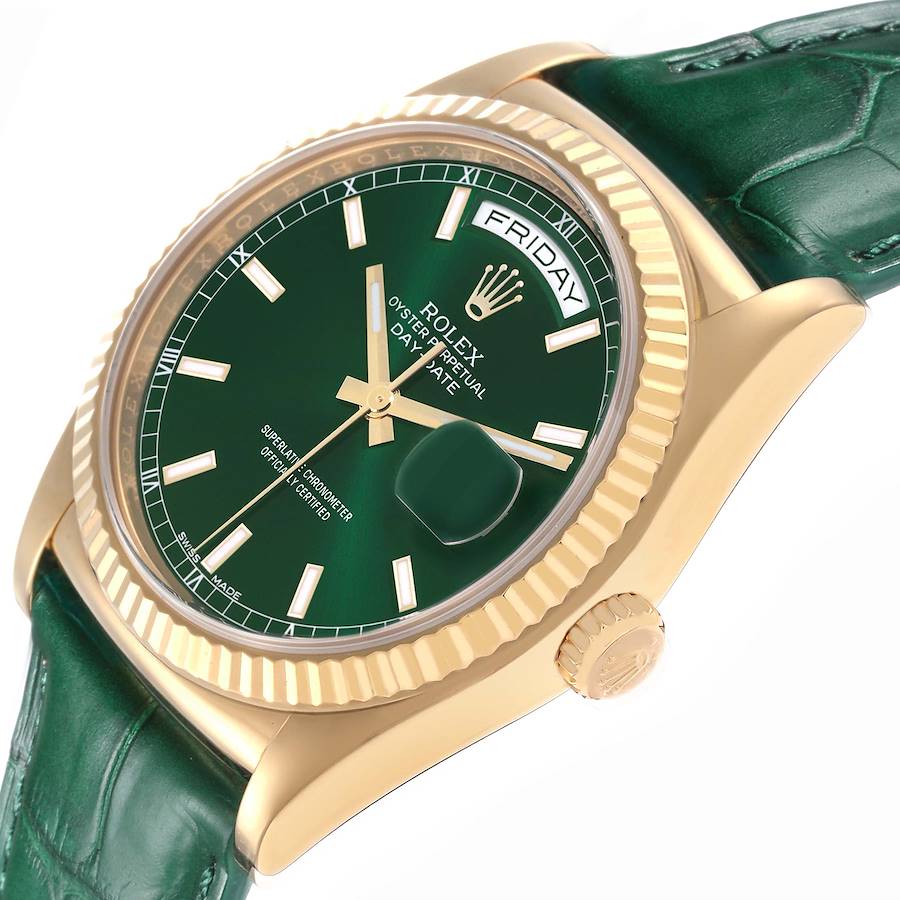 Rolex President Day-Date Yellow Gold Green Dial Mens Watch