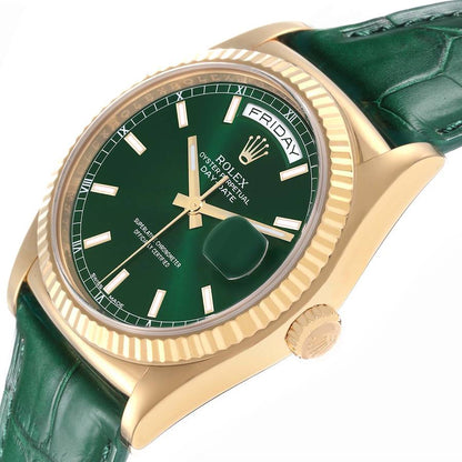 Rolex President Day-Date Yellow Gold Green Dial Mens Watch