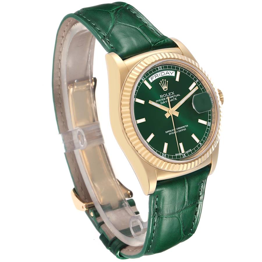 Rolex President Day-Date Yellow Gold Green Dial Mens Watch
