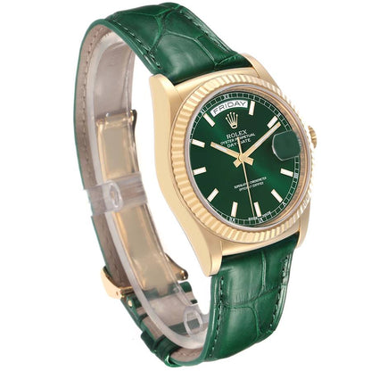 Rolex President Day-Date Yellow Gold Green Dial Mens Watch