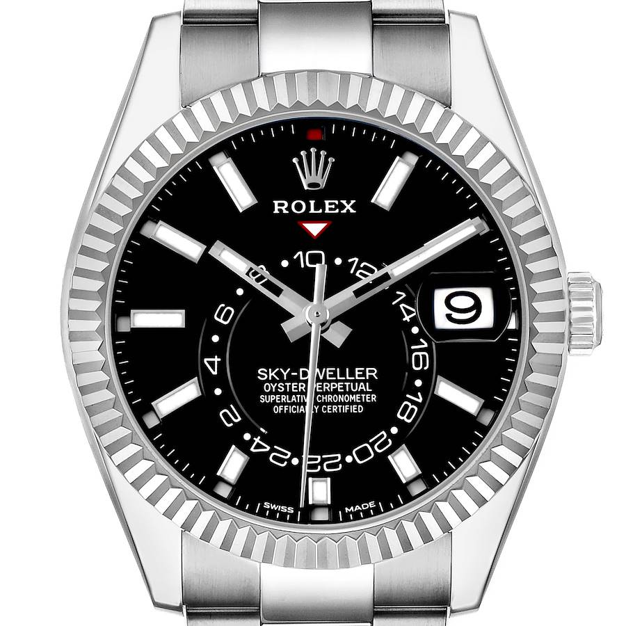 Rolex Sky-Dweller Steel White Gold Black Dial Mens Watch