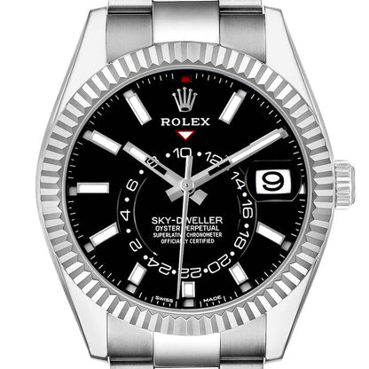 Rolex Sky-Dweller Steel White Gold Black Dial Mens Watch