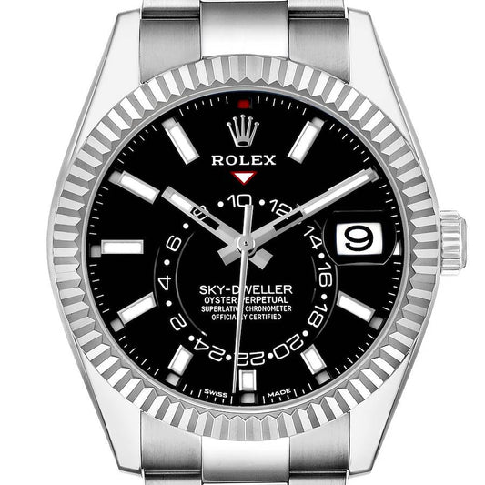 Rolex Sky-Dweller Steel White Gold Black Dial Mens Watch