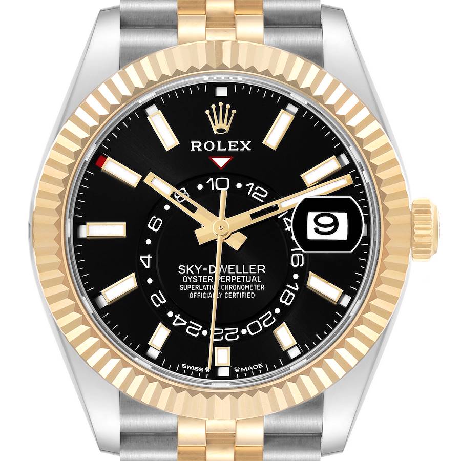 Rolex Sky Dweller Steel Yellow Gold Black Dial Mens Watch