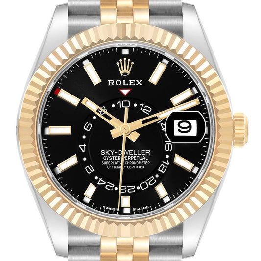 Rolex Sky Dweller Steel Yellow Gold Black Dial Mens Watch