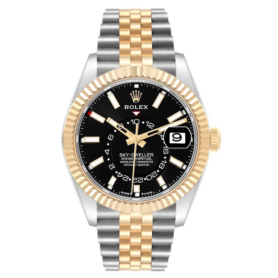 Rolex Sky Dweller Steel Yellow Gold Black Dial Mens Watch