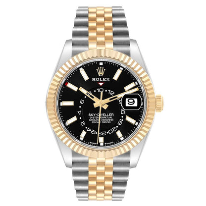 Rolex Sky Dweller Steel Yellow Gold Black Dial Mens Watch