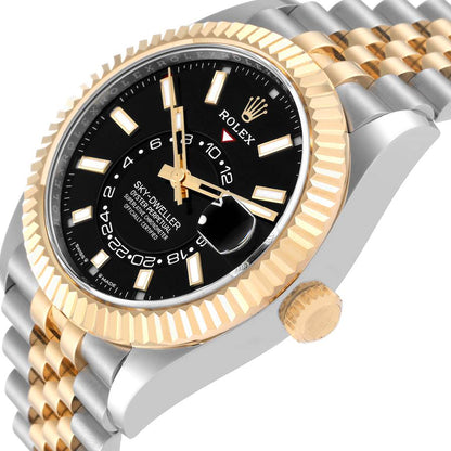 Rolex Sky Dweller Steel Yellow Gold Black Dial Mens Watch