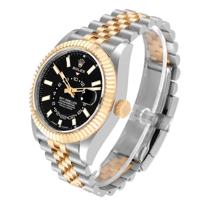 Rolex Sky Dweller Steel Yellow Gold Black Dial Mens Watch