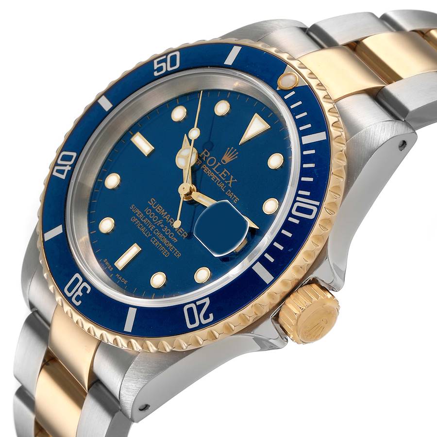 Rolex Submariner Steel Yellow Gold Blue Dial Bezel Mens Watch