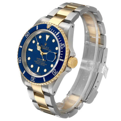 Rolex Submariner Steel Yellow Gold Blue Dial Bezel Mens Watch