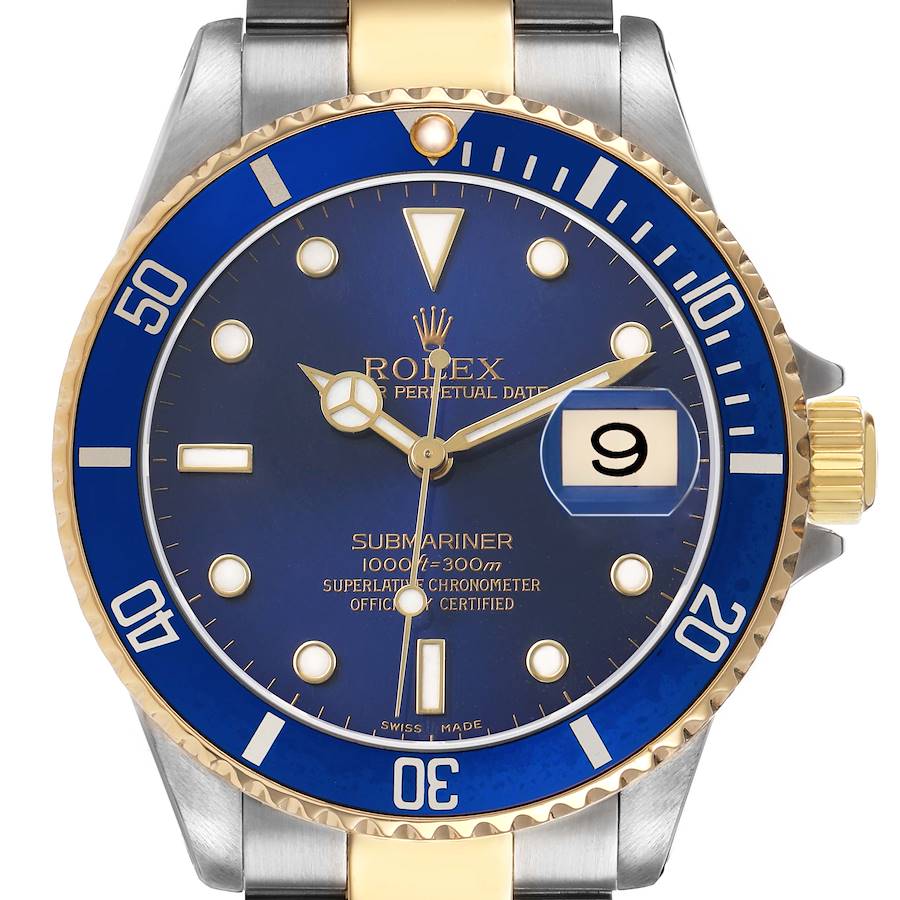 Rolex Submariner Steel Yellow Gold Blue Dial Bezel Mens Watch
