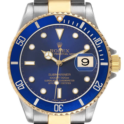 Rolex Submariner Steel Yellow Gold Blue Dial Bezel Mens Watch