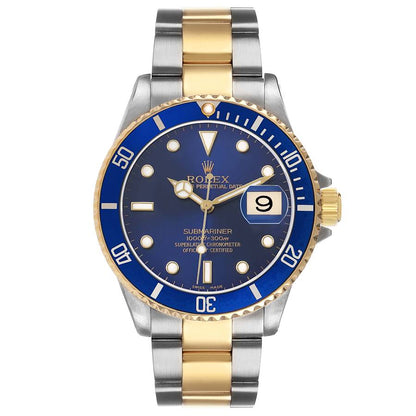 Rolex Submariner Steel Yellow Gold Blue Dial Bezel Mens Watch