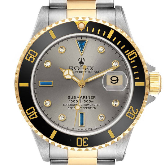 Rolex Submariner Steel Yellow Gold Sapphire Diamond Serti Dial